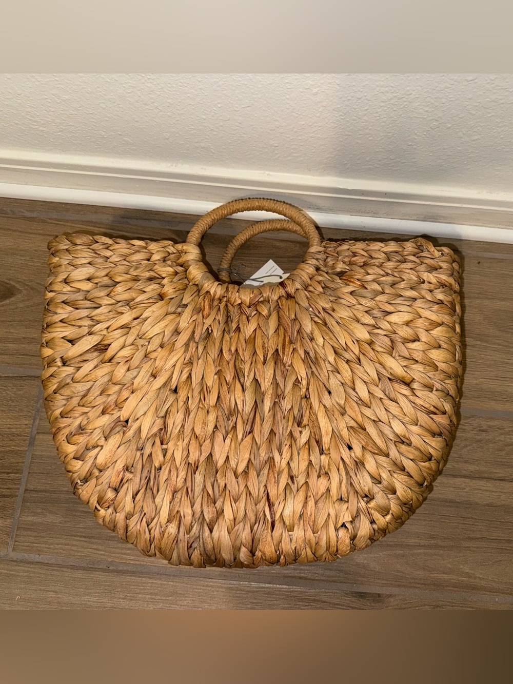 Woven Straw Half-Moon Tote Bag - Natural